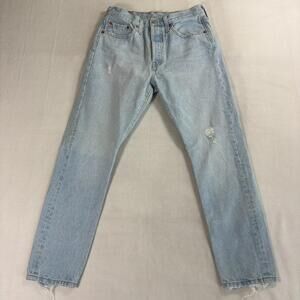 Levi's 501 S Women's 28x28 Straight Light Wash Distressed Denim Jeans Raw Hem Y2